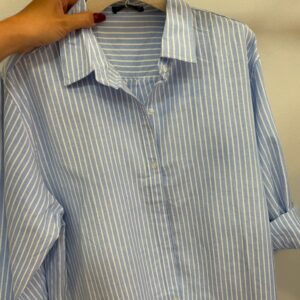 Camisa Básica de Rayas Celeste